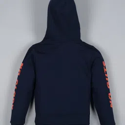 Plum Tree 100% Cotton Knit Full Sleeves Break The Rules Text Printed Winter Hooded Sweatshirt With Joggers Set - Navy Blue & Black image 4