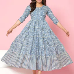 KIRNYA Floral Printed Fit & Flared Maxi Dress image 1