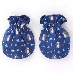 Babyhug 100% Cotton Knit Cap Mitten & Booties Penguin Print - Navy Blue image 4