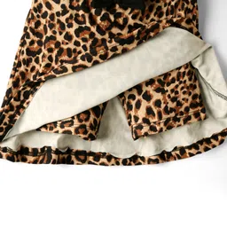 CrayonFlakes Knit Leopard Printed Bow Applique Detailed Skirt With Attached Shorts - Brown image 5