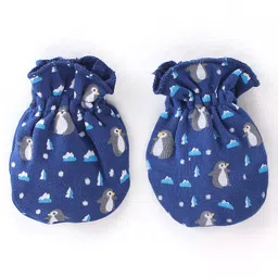 Babyhug 100% Cotton Knit Cap Mitten & Booties Penguin Print - Navy Blue image 5