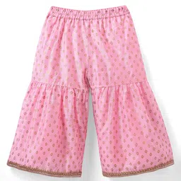 Babyhug Woven Sleeveless Floral Printed Kurta Gharara & Dupatta with Lace Detailing - Pink image 5