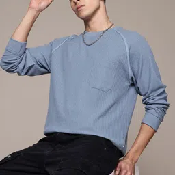 The Roadster Lifestyle Co. Self-Striped Raglan Sleeves Relaxed Fit T-shirt-picture-35