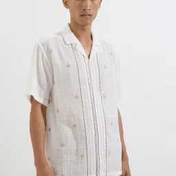 ETA by Westside Off-White Floral Embroidered Relaxed-Fit Cotton Shirt-picture-28