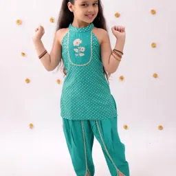 Lil Drama Kids Green Printed Kurti With Dhoti Set-image-7