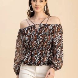 Moomaya Brown Printed Peplum Top-picture-22