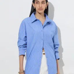 LOV by Westside Blue Pinstripe Detailed Cotton Shirt-picture-47