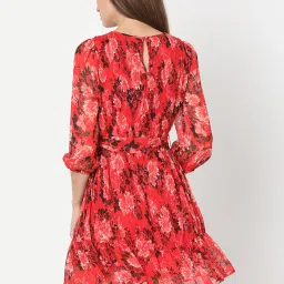 Vero Moda Red & Black Floral Print A Line Dress image 3