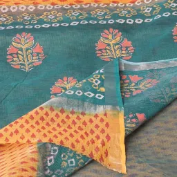 Unnati Silks Orange & Green Printed Saree With Unstitched Blouse image 3