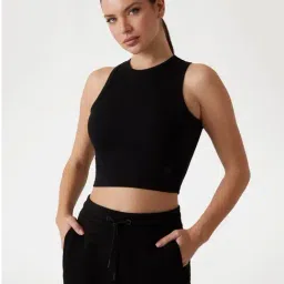 Guess Jet Black A996 Ribbed Round Neck Sleeveless Knitted Crop Top-picture-25