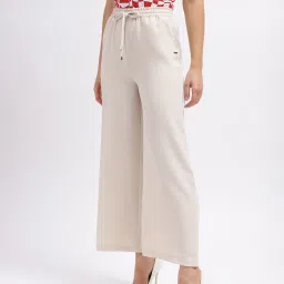 Elle Beige Relaxed Fit Mid Rise Trousers image 3