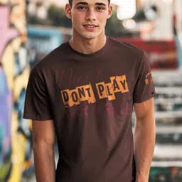 Bewakoof Bitter Chocolate Rock N Roll Typography Regular Fit T-Shirt-picture-15