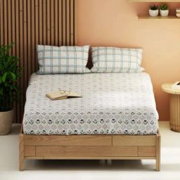 Bianca Magnolia Ivory & Blue 152 TC Micro Fabric Double Bedsheet with 2 Pillow Covers-picture-47