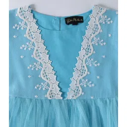 Bella Moda Kids Sky Blue Embroidered Full Sleeves Fit & Flare Dress image 3