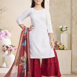 Sangria Girls White Solid Round Neck Three-Quarter Sleeves Cotton Kurta-image-30