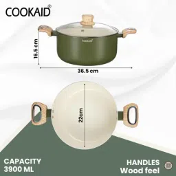 Cookaid ?Olive Green Aluminium Velora Series Non Stick Ceramic Casserole (22 cm) image 5