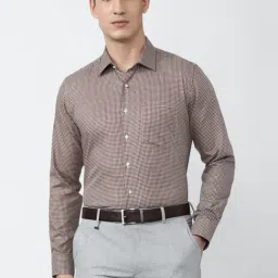Van Heusen Brown Cotton Slim Fit Checks Shirt-image-18