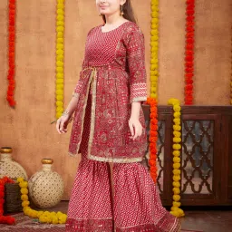 Aarika Kids Red Printed Kurta with Gharara image 3