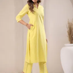 Janasya Yellow Cotton Regular Fit Kurta Set image 3