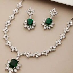Saraf RS Jewellery Silver Plated Green AD Studded Floral Jewellery Set-picture-6