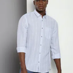 Calvin Klein Blue Linen Regular Fit Striped Shirt-picture-33