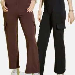 BUYNEWTREND Brown & Black High rise Cargo (Pack Of 2)-image-47