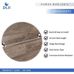 Dlii Towel Rod 24 Inch (609.6 mm) Stainless Steel Silver Chrome Finish Wall Mounted for Bathrooms, Kitchen, Ov - 002 image 2