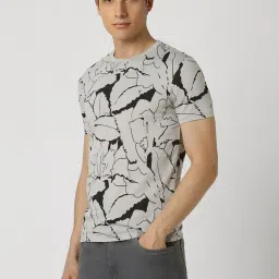 Van Heusen Grey Cotton Slim Fit Printed T-Shirt image 3