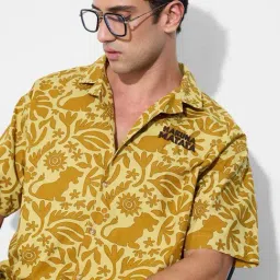 The Souled Store Yellow Cotton Loose Fit Printed Shirt image 3