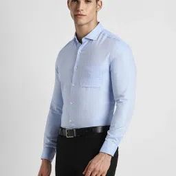 Peter England Blue Cotton Regular Fit Texture Shirt image 3