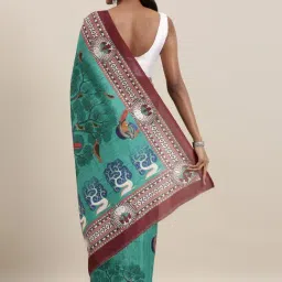 The Chennai Silks Green Printed Saree With Unstitched Blouse image 2