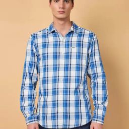 Wrangler Blue Cotton Regular Fit Checks Shirt-picture-17