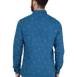 JadeBlue Turquoise Blue Cotton Slim Fit Printed Shirt image 2