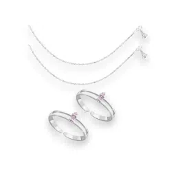 Taraash Heart 92.5 Sterling Silver Anklet & Toe Ring Set image 2