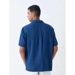 ETA by Westside Indigo Crinkle-Textured Relaxed-Fit Cotton Shirt image 2