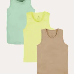 Kiddopanti Boys Light Brown , Light Green & Yellow Cotton Vest Pack of 3-image-5