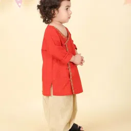 Fabindia Infant Boys Red Cotton 2Pc Dhoti Set image 3