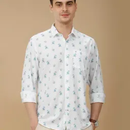 CAVALLO by Linen Club White Linen Blend Slim fit Print casual shirts-picture-39