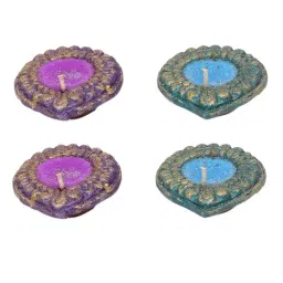 Aapno Rajasthan Multicolor Terracotta Handcrafted Wax Filled Diya - Set of 4 image 3