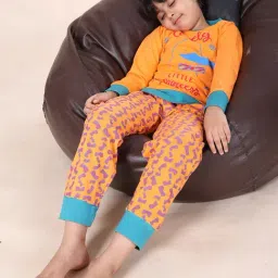 Kiddopanti Girls Orange Cotton Printed Night Suit-picture-30
