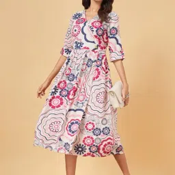 YU by Pantaloons Off-White Printed A-Line Dress-picture-25