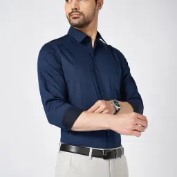 Peregrine By Pantaloons Navy Cotton Slim Fit Striped Shirt image 4