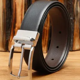 Louis Stitch Black Textured Leather Reversible Belt for Men-picture-40