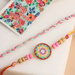 NVR Men Multicolor Artificial Stones & Beads Thread Rakhi with Roli Chawal Chandan & Mishri-picture-25