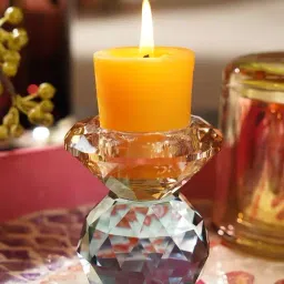 Pure Home and Living Amber & Turquoise Cut Glass Crystal Candle Holder-image-76