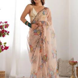 Saree Mall Beige Organza Self Saree with Blouse Piece-picture-13