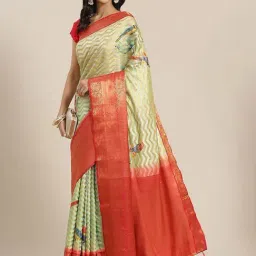 Silk Land Silk Green Woven Saree With Unstitched Blouse-image-94