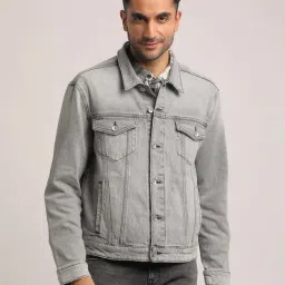 EVERBLUE Light Grey Regular Fit Denim Jacket-picture-16
