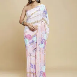 navyasa by liva Pink Floral Print Saree With Unstitched Blouse-image-12