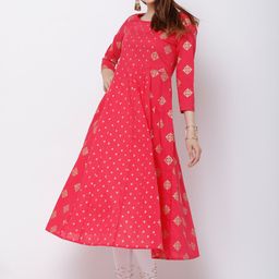 Vishudh Deep Pink Anarkali Kurta with Golden Foil Print-picture-27